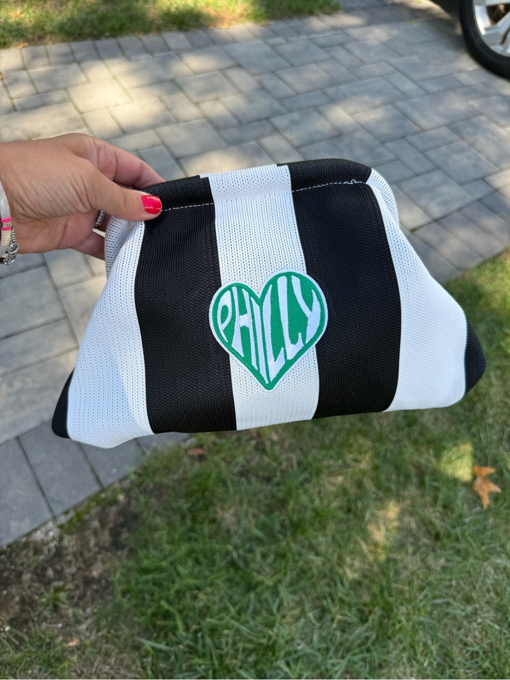 Black & White Striped Philly Heart Clutch